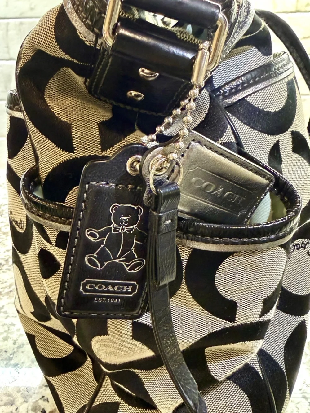 Coach Op Art Signature Khaki & Black Canvas Diaper Bag/Tote